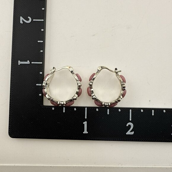 Shube Hoop Earrings Pink Rhodonite Dakota West Sterling Silver Hoops Cabochon - Picture 2 of 9